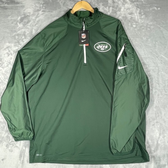 Nike NFL New York Jets Dri-Fit Onfield Apparel 1/4 Zip Pullover Green 2XL NEW